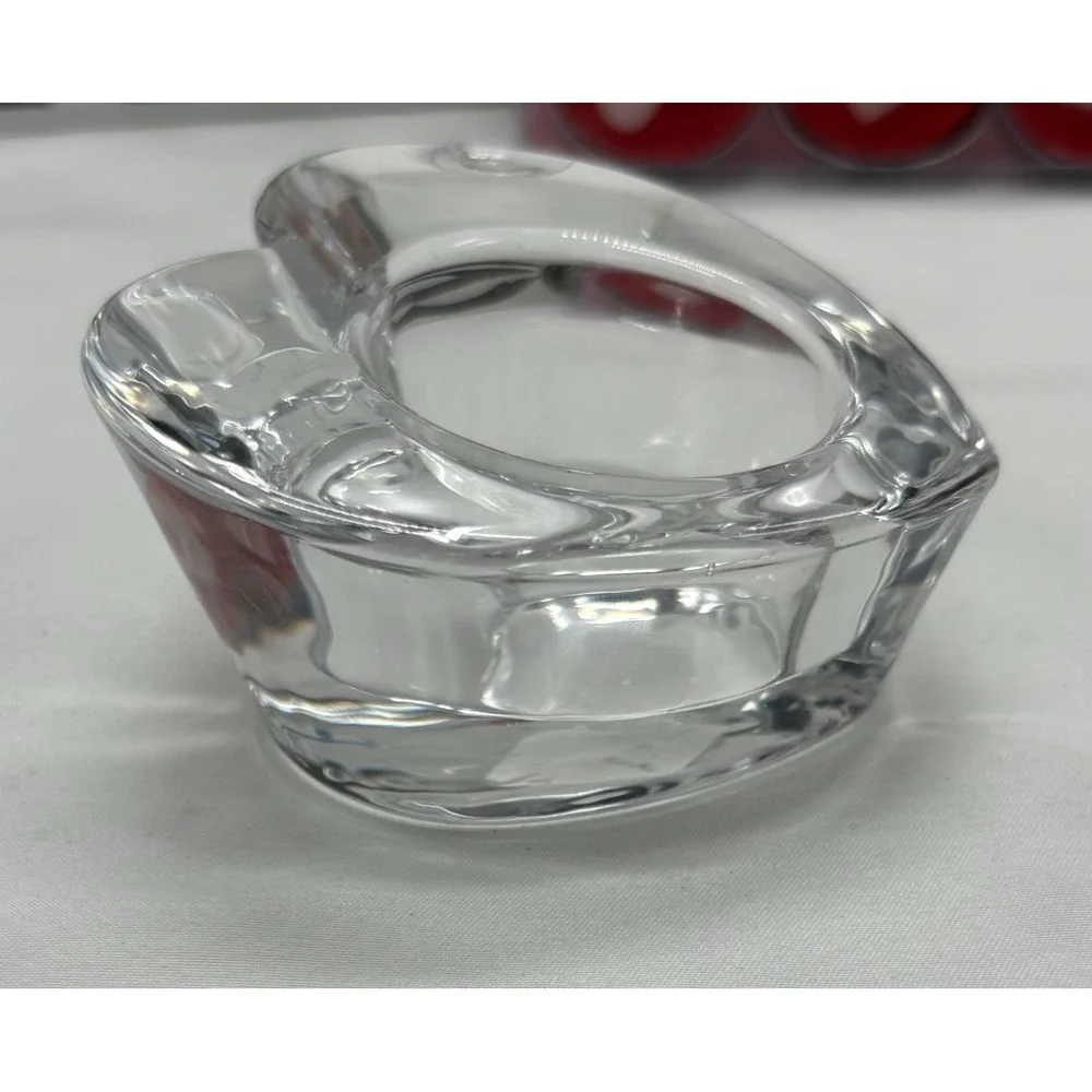 Crate and Barrel Candle Holder Heart Shaped Solid Glass Tea Light Votive Candles